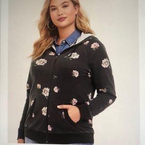 Torrid grey floral zipper hoodie